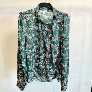 Topshop Green Floral Blouse